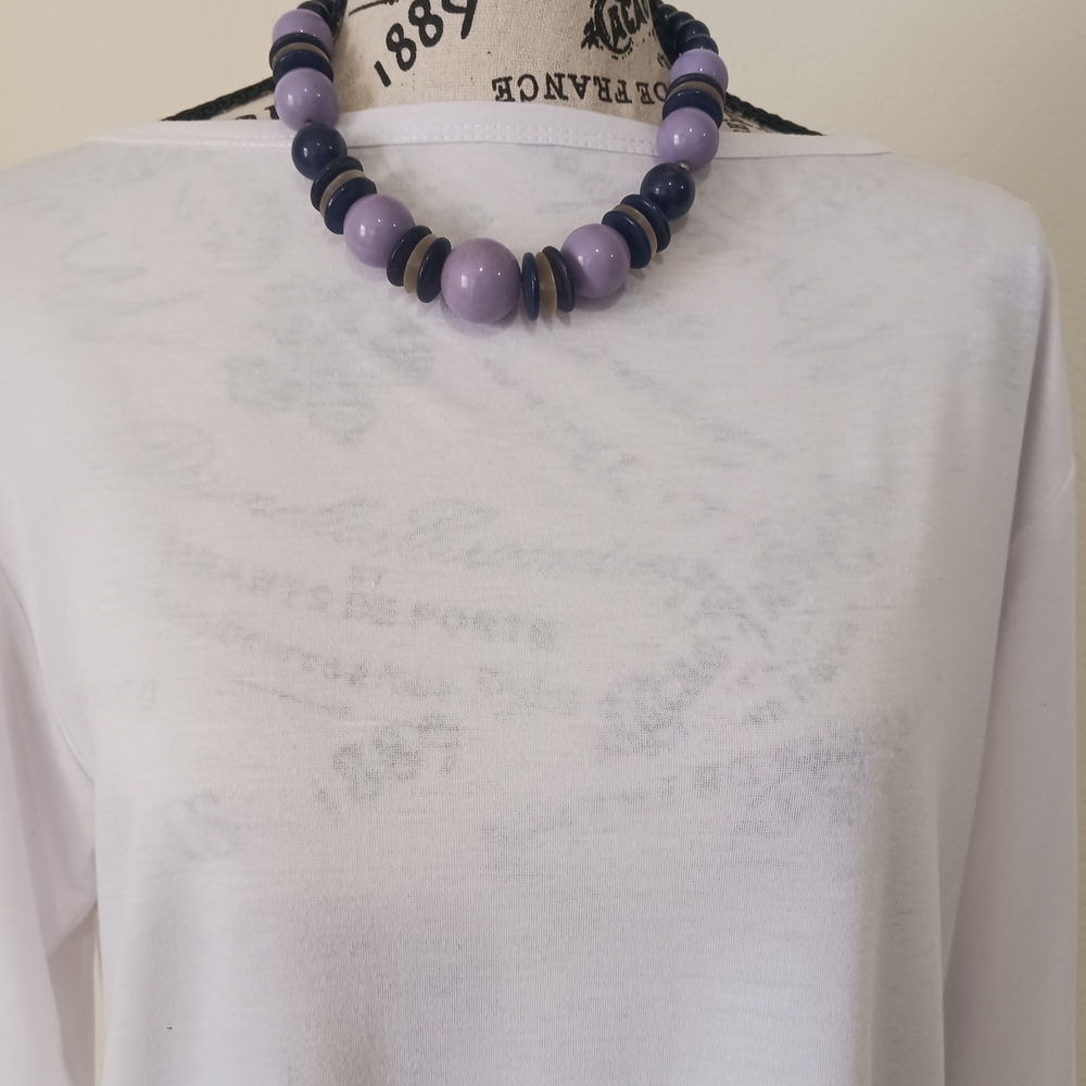 Purple Blue Beaded Spacer Disc Necklace Vintage - Picture 2 of 5
